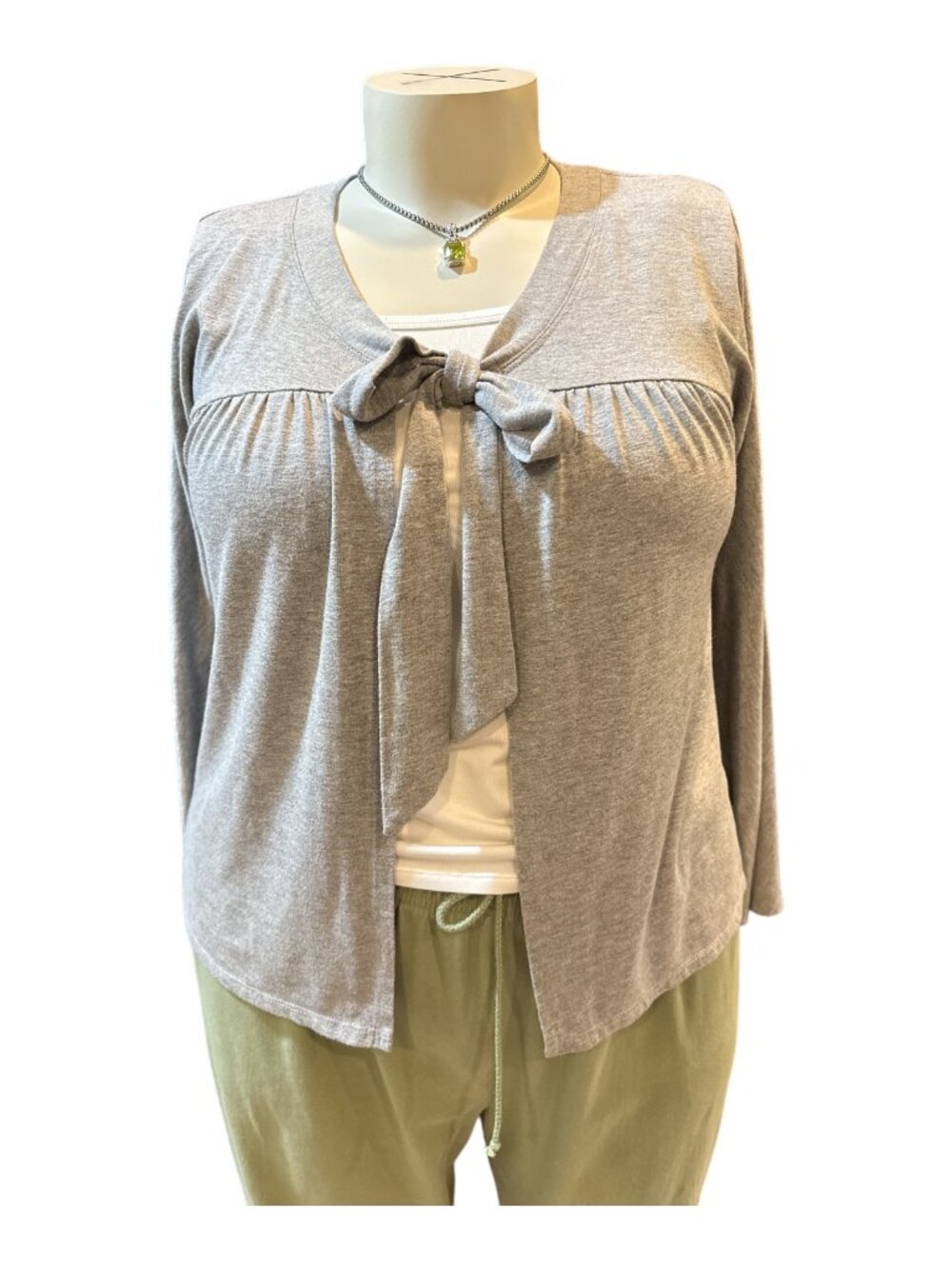 AB Studio Sz XL Heathered Gray Tie-Front Cardigan Topper - Vintage